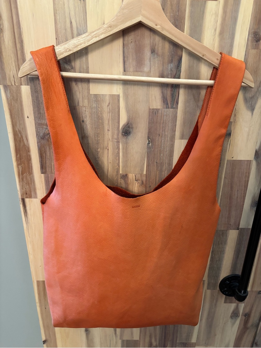 BAGGU Orange Leather Tote